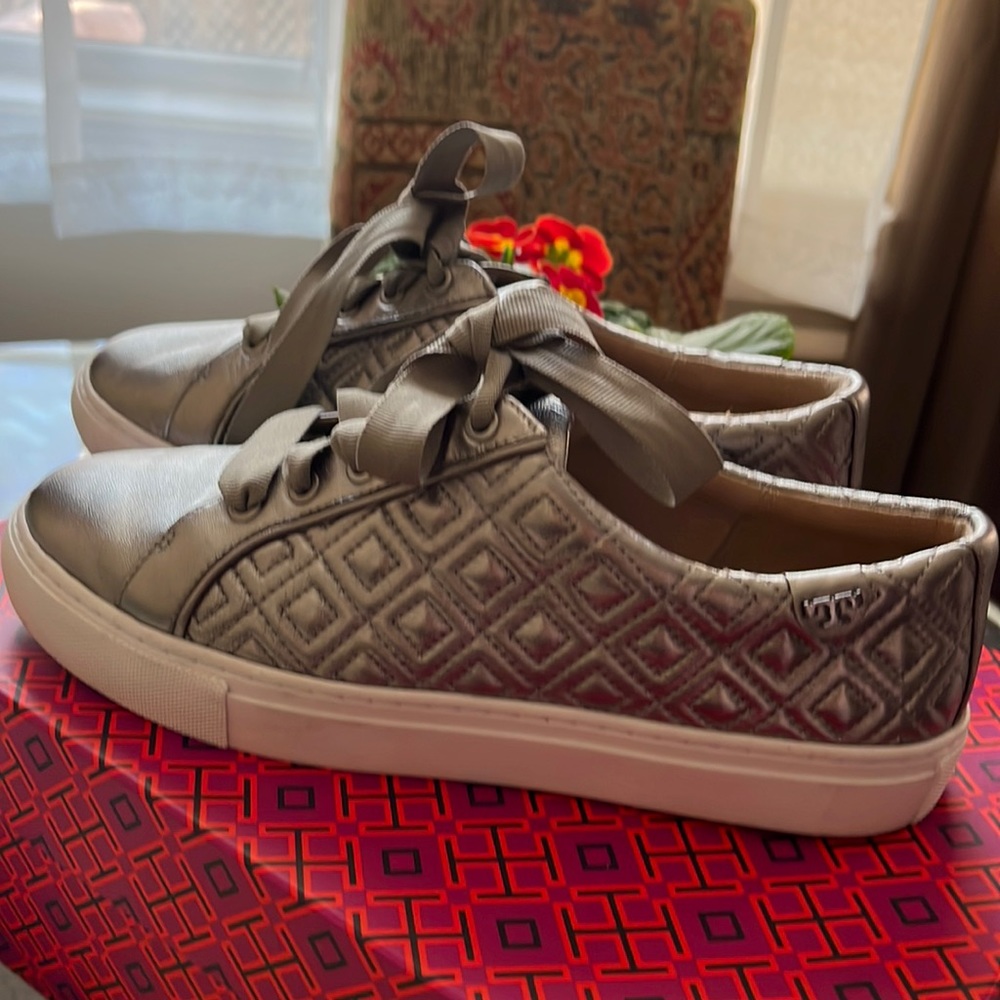 Tory Burch Marion Quilted Metalic Sneakers